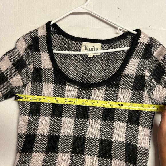 For Love and Lemons Knit Sweater Dress Size Small Black Plaid - Picture 5 of 9
